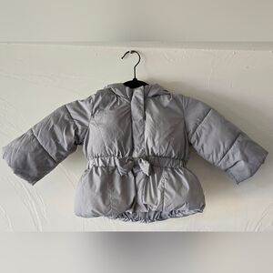 GAP Light Gray Hooded Puffer Jacket with Waist Tie